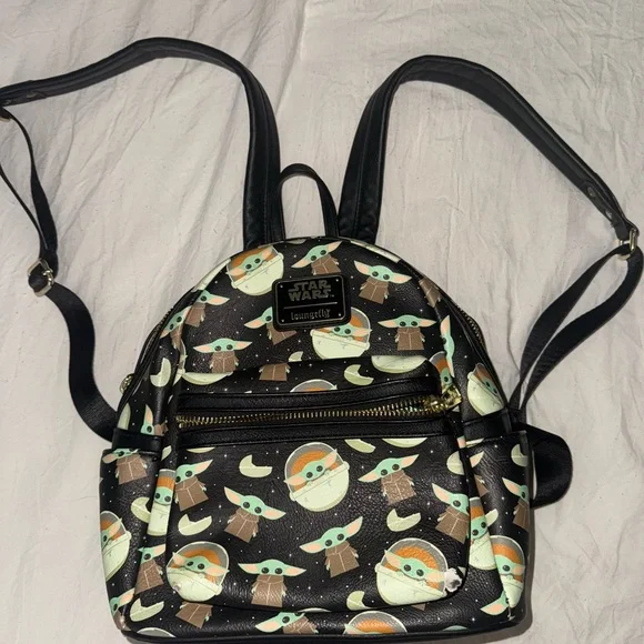 Loungefly Star Wars Black and Green Baby Yoda Backpack Loungefly Disney Mini Back Pack Baby Yoda Grogu Mando Star  main image 2